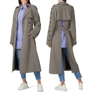 B65 Rokh Houndstooth Longline Trench Coat 10 Double Breasted Belted Open Back